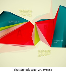 3d geometric shapes in the air. Vector abstract background. Business futuristic presentation layout or web interface or app cover. Universal composition
