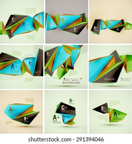 3 d formas geométricas en el aire. Fondo abstracto vectorial. Diseño de presentación futurista de negocios o interfaz web o portada de aplicación. Composición universal