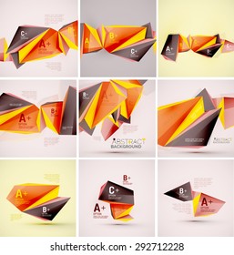 3d geometric shapes in the air. Vector abstract background. Business futuristic presentation layout or web interface or app cover. Universal composition