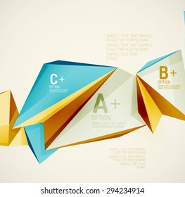 3d geometric shapes in the air. Vector abstract background. Business futuristic presentation layout or web interface or app cover. Universal composition