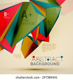 3d geometric shapes in the air. Vector abstract background. Business futuristic presentation layout or web interface or app cover. Universal composition