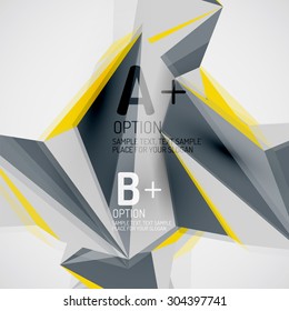 3d geometric shapes in the air. Vector abstract background. Business futuristic presentation layout or web interface or app cover. Universal composition