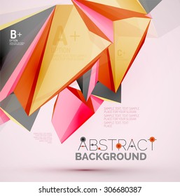 3d geometric shapes in the air. Vector abstract background. Business futuristic presentation layout or web interface or app cover. Universal composition