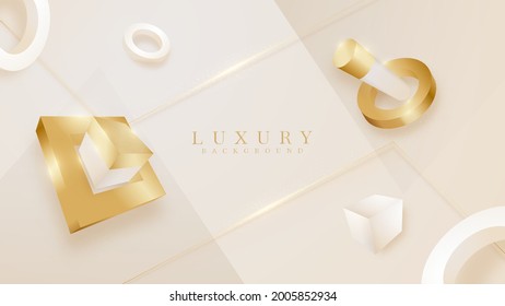 3d geometric shapes background luxury on golden line element, cream pastel color scene, realistic concept, Illustration from vector about modern template design that feels precious and expensive.