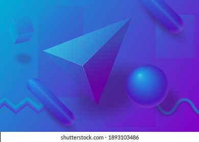 Formas geométricas 3D. Fondo azul. Gradiente