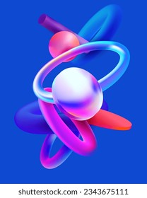 3D geometric shapes in the glass morphism style. Abstract bright composition.