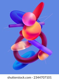 3D geometric shapes in the glass morphism style. Abstract bright elements.