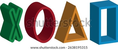 3D Geometric Shapes with Hollow Centers X, O, Δ, I