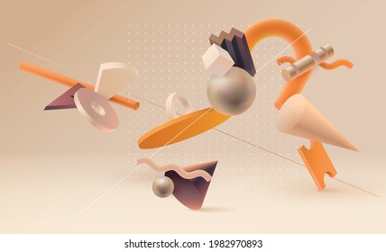 3D geometric shapes. Realistic vector design. Abstract graphic composition.