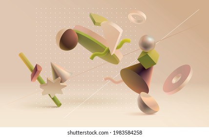 3D geometric shapes. Realistic vector design. Abstract graphic composition.