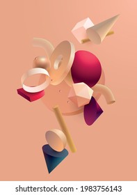 3D geometric shapes. Realistic vector design. Abstract graphic composition.