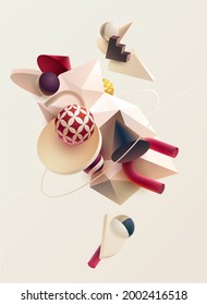 3D geometric shapes. Realistic vector design. Abstract colored minimalistic composition.