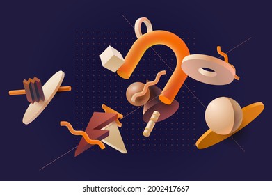 3D geometric shapes. Realistic vector design. Abstract graphic composition.