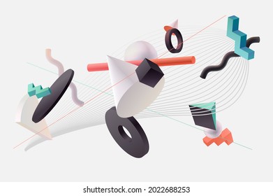 3D Geometric Shapes. Realistic Vector Design. Abstract Graphic Composition.