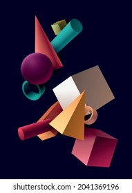 3D geometrische Formen. Realistische Vektorgrafik Stillleben. Abstrakte realistische Komposition.