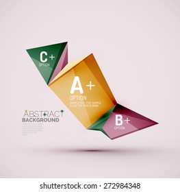 3D geometrische Formen mit Beispieltext. Abstrakte Vorlage mit Platz für Text- oder Infografik-Optionen. Dreiecke, Quadrate, Würfel, Rechtecke im glänzenden Stil. Vektorgrafik.