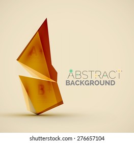 3d geometric shapes with sample text. Abstract template with place for text or infographic options. Triangles, squares, cubes, rectangles in glossy style. Vector illustration.