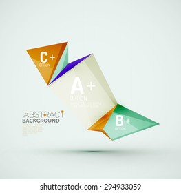 3d geometric shapes with sample text. Abstract template with place for text or infographic options. Triangles, squares, cubes, rectangles in glossy style. Vector illustration.