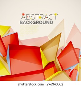 3d formas geométricas con texto de ejemplo. Plantilla abstracta con lugar para opciones de texto o infografía. Triángulos, cuadrados, cubos, rectángulos en un estilo brillante. Ilustración vectorial.