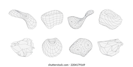 3d geometric shapes set. Wireframe vector figures. Graphic line obgects.