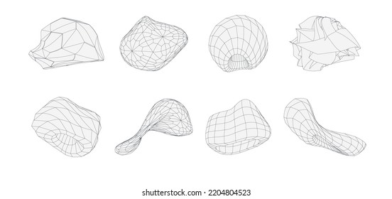 3d geometric shapes set. Wireframe vector figures. Graphic line obgects.