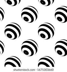 3D geometric striped rounded shape. Sphere. Illusion effect. The Ball. Black and white colors. Stylised modern minimalistic graphic design. Decoration element. Seamless pattern.