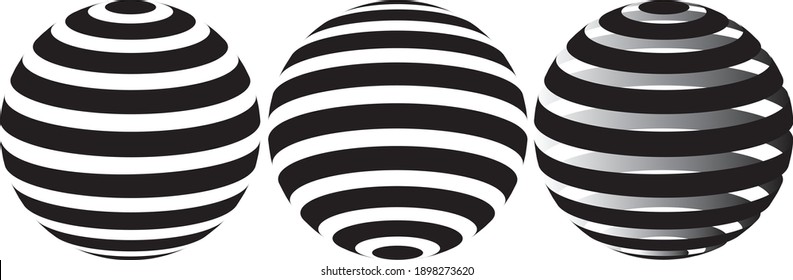 3D geometric striped rounded shape sphere