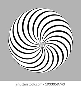 3D geometric striped rounded shape. Sphere. Illusion effect. The Ball. Black color. Stylized modern minimalistic graphic design. Decoration element. Vector EPS 10. 