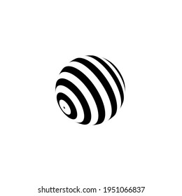 3D geometric striped rounded shape. Sphere. Illusion effect. The Ball. Black color. Stylised modern minimalistic graphic design. Decoration element. Vector EPS 10.