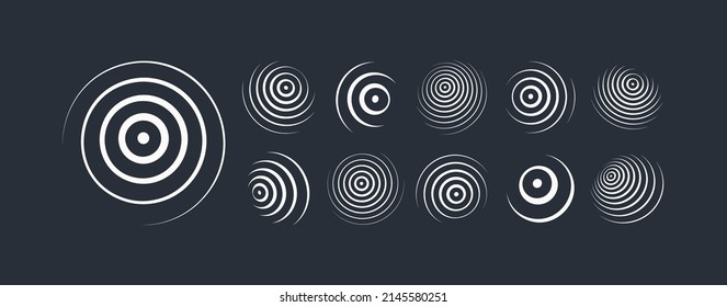 3D geometric striped rounded shape. Sphere. Abstract element for print or design. Wifi sound signal connection or sound radio wave. Black and white optical art. Vector illustration. 