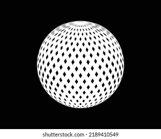 3D geometric striped rounded shape. Sphere. Illusion effect. The Ball. Black color. Style modern minimilistic graphic design. Decoration element