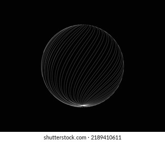 Forma redondeada geométrica a rayas en 3D. Esfera. Efecto de ilusión. La pelota. Color negro. Diseño gráfico minimalista moderno y estilizado. Elemento de decoración