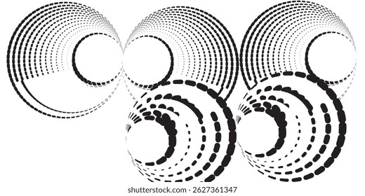 3D geometric striped rounded shape. Sphere. Illusion effect. The Ball. Black color. Stylised modern minimalistic graphic design. Decoration element. modern
