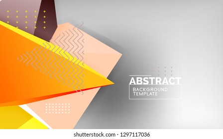 3d geometric triangular shapes abstract background, color triangles composition on grey backdrop, business or hi-tech conceptual wallpaper, vector illustration