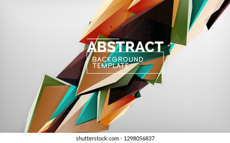 3d geometric triangular shapes abstract background, color triangles composition on grey backdrop, business or hi-tech conceptual wallpaper, vector illustration
