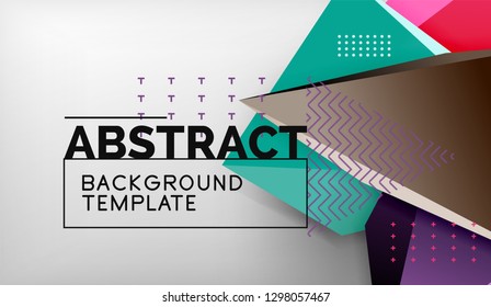 3d geometric triangular shapes abstract background, color triangles composition on grey backdrop, business or hi-tech conceptual wallpaper, vector illustration
