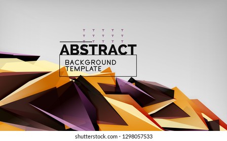 3d geometric triangular shapes abstract background, color triangles composition on grey backdrop, business or hi-tech conceptual wallpaper, vector illustration