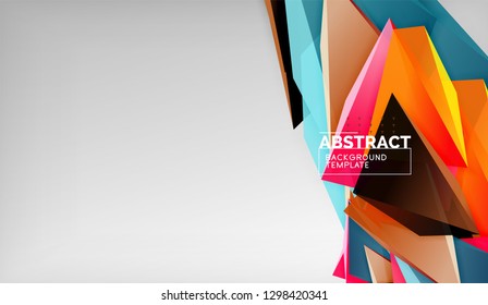 3D-geometrische dreieckige Formen abstrakter Hintergrund, Farbdreieckszusammensetzung auf grauem Hintergrund, Unternehmens- oder Hightech-Konzepthintergrund, Vektorgrafik