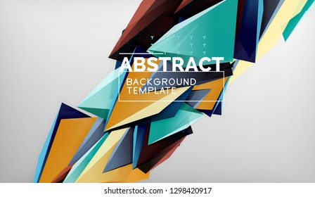 3d geometric triangular shapes abstract background, color triangles composition on grey backdrop, business or hi-tech conceptual wallpaper, vector illustration