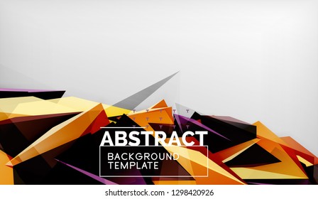 3d geometric triangular shapes abstract background, color triangles composition on grey backdrop, business or hi-tech conceptual wallpaper, vector illustration