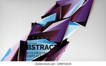 3d geometric triangular shapes abstract background, color triangles composition on grey backdrop, business or hi-tech conceptual wallpaper, vector illustration