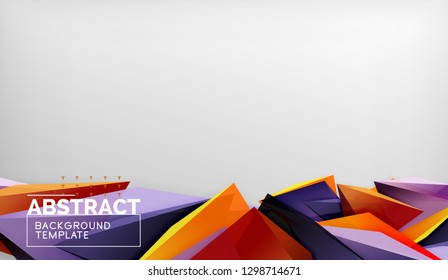 3d geometric triangular shapes abstract background, color triangles composition on grey backdrop, business or hi-tech conceptual wallpaper, vector illustration