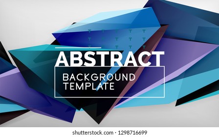 3d geometric triangular shapes abstract background, color triangles composition on grey backdrop, business or hi-tech conceptual wallpaper, vector illustration