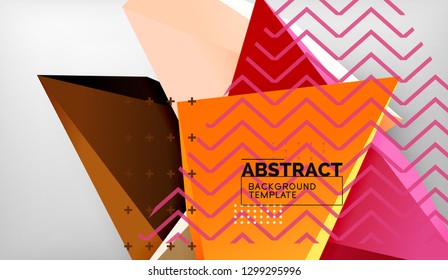 3d geometric triangular shapes abstract background, color triangles composition on grey backdrop, business or hi-tech conceptual wallpaper, vector illustration