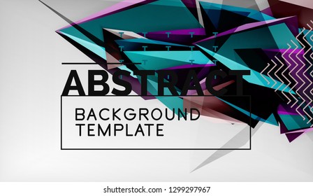 3d geometric triangular shapes abstract background, color triangles composition on grey backdrop, business or hi-tech conceptual wallpaper, vector illustration
