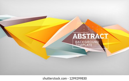 3d geometric triangular shapes abstract background, color triangles composition on grey backdrop, business or hi-tech conceptual wallpaper, vector illustration
