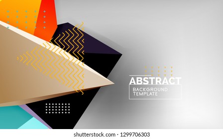 3D-geometrische dreieckige Formen abstrakter Hintergrund, Farbdreieckszusammensetzung auf grauem Hintergrund, Unternehmens- oder Hightech-Konzepthintergrund, Vektorgrafik