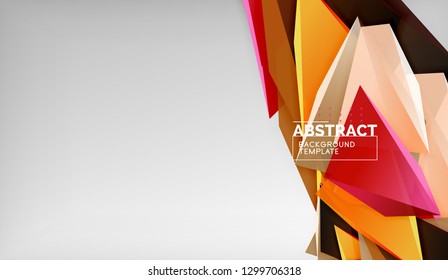 3D-geometrische dreieckige Formen abstrakter Hintergrund, Farbdreieckszusammensetzung auf grauem Hintergrund, Unternehmens- oder Hightech-Konzepthintergrund, Vektorgrafik