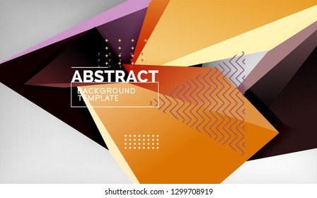 3d geometric triangular shapes abstract background, color triangles composition on grey backdrop, business or hi-tech conceptual wallpaper, vector illustration