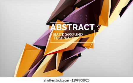 3d geometric triangular shapes abstract background, color triangles composition on grey backdrop, business or hi-tech conceptual wallpaper, vector illustration